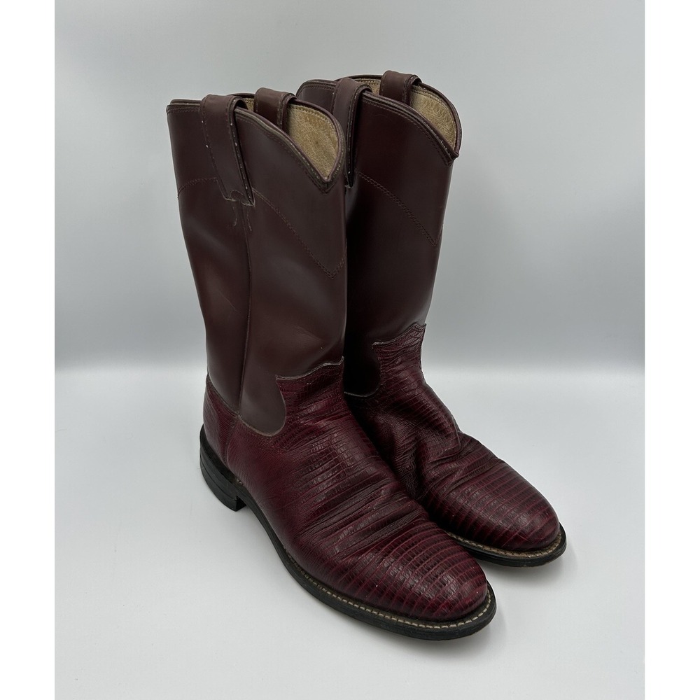 Vtg Diamond J‎ roper western cowboy cherry lizard print womens boots sz 5.5 B